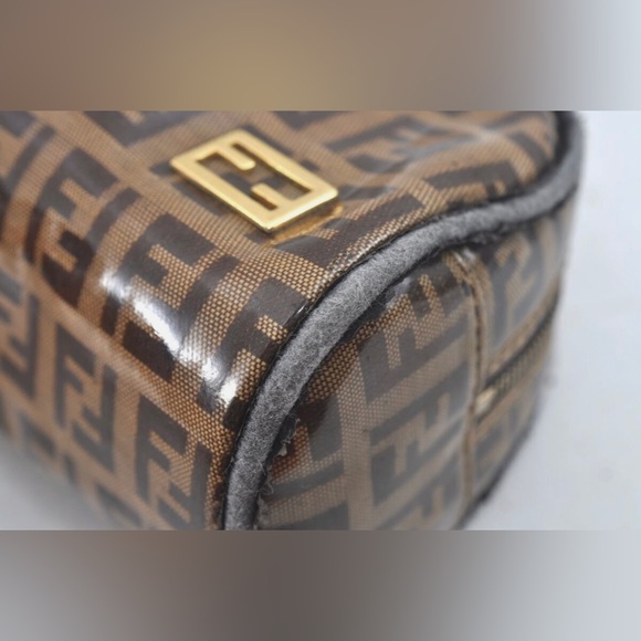 RARE🦄 Authentic FENDI Vintage Zucchino Pouch Purse PVC Leather Brown FF - Picture 11 of 13
